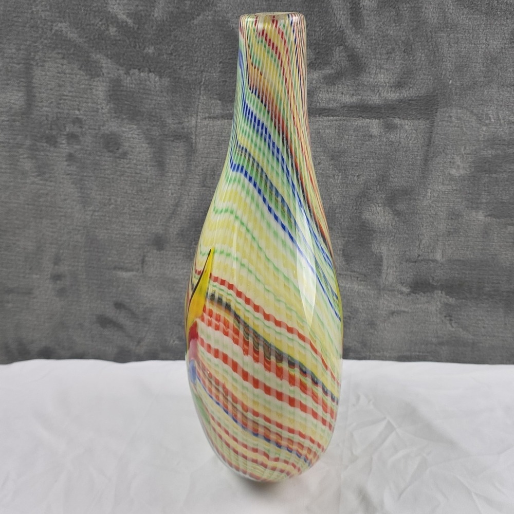 Vintage Murano Style Mid Century Vase Bright Color Lg Swirled Hand blown Glass - Picture 4 of 9